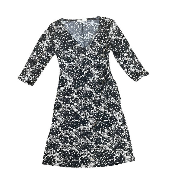 Evan-Picone Faux Wrap Dress Women's Size 12 Black and White V-Neck Stretchy - Picture 5 of 13